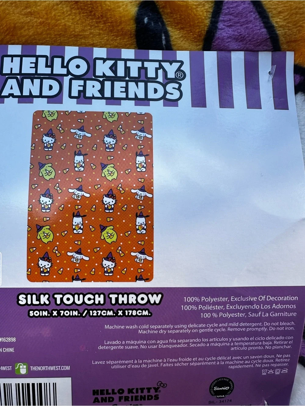 Candy Corn Crew - Hello Kitty & Friends Orange Plush Throw Blanket NWT